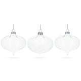 Set of 3 Onion Shape - Blown Clear Glass Christmas Ornament 4.15 Inches (105 mm) in Clear color, Oval shape