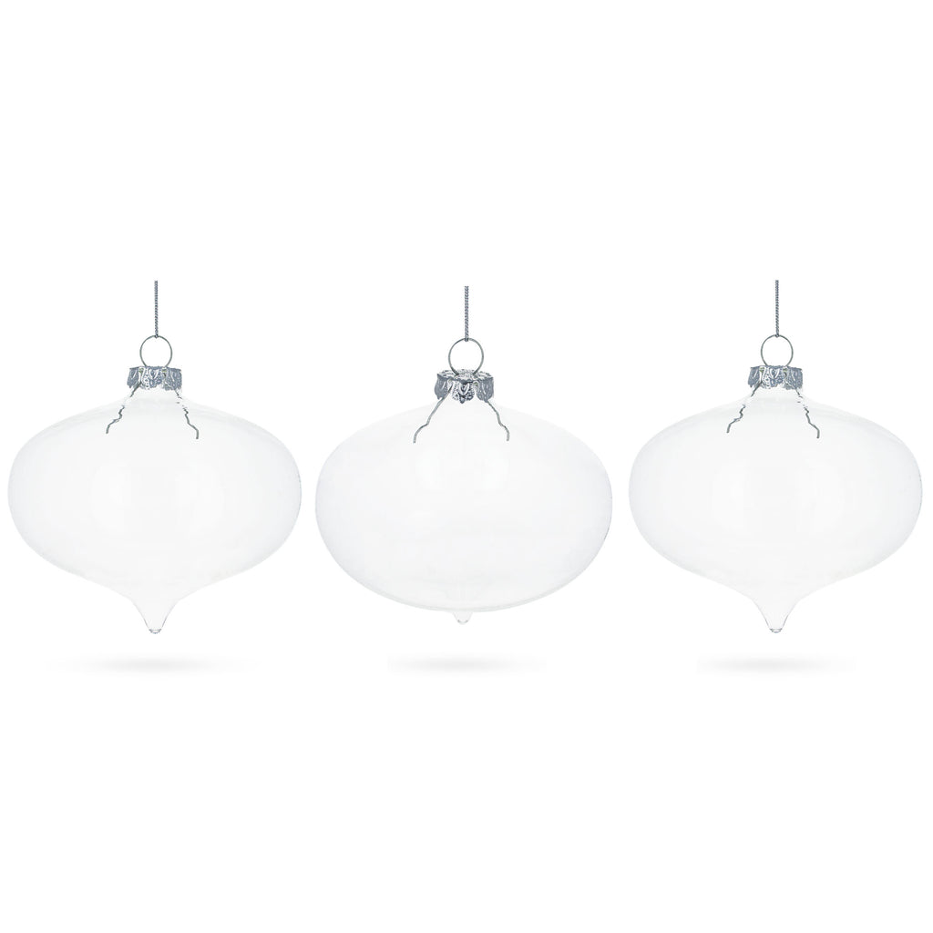 Set of 3 Onion Shape Blown Clear Glass Christmas Ornament 4.15 Inches (105 mm) in Clear color Finial