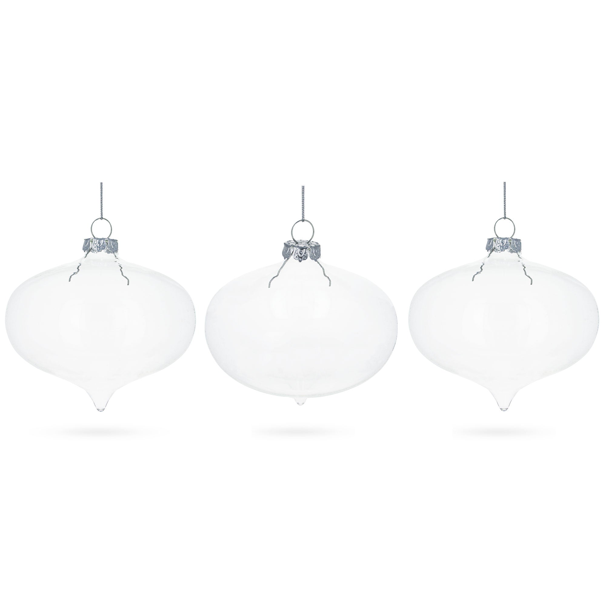 Set of 3 Onion Shape Blown Clear Glass Christmas Ornament 4.15 Inches (105 mm) in Clear color Finial