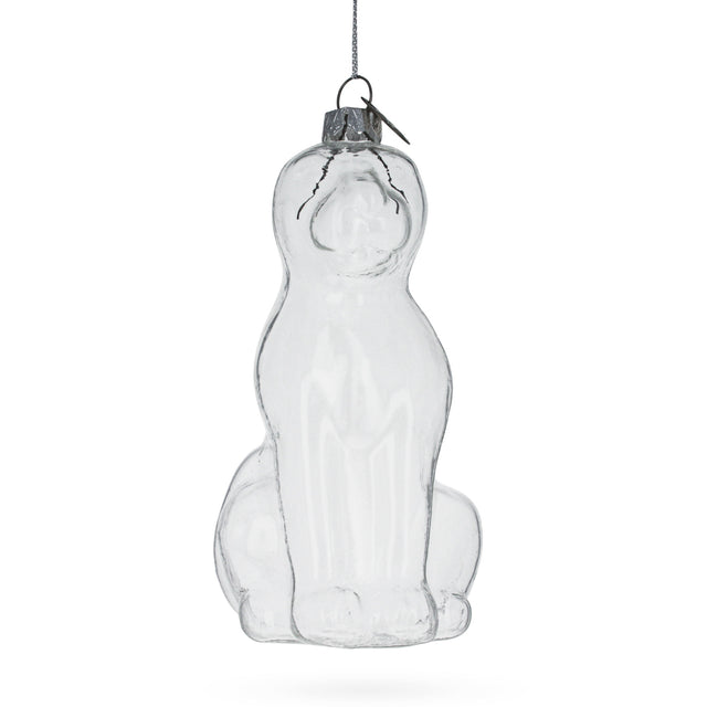 Sitting Dog - Blown Clear Glass Christmas Ornament in Clear color,  shape