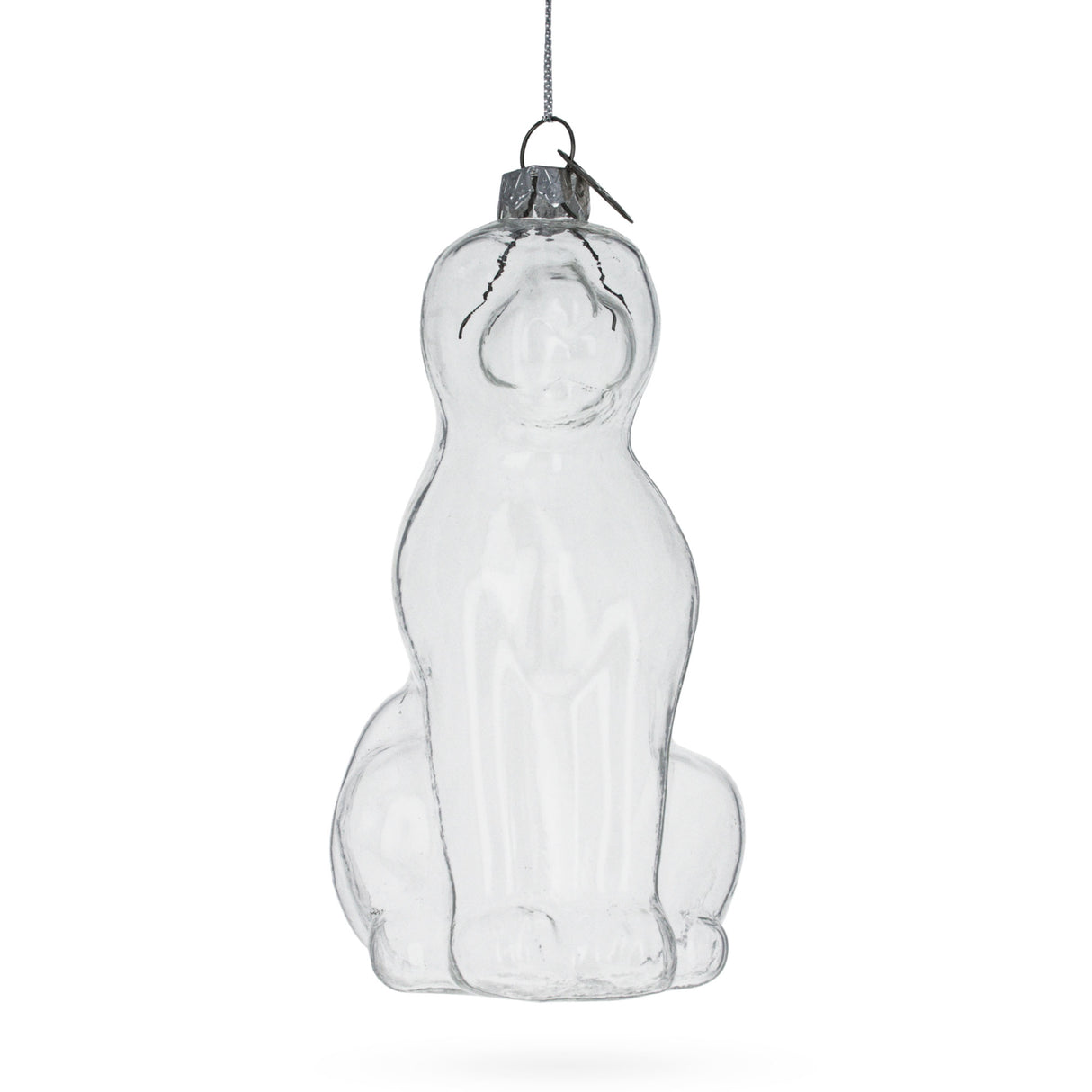 Sitting Dog - Blown Clear Glass Christmas Ornament in Clear color,  shape