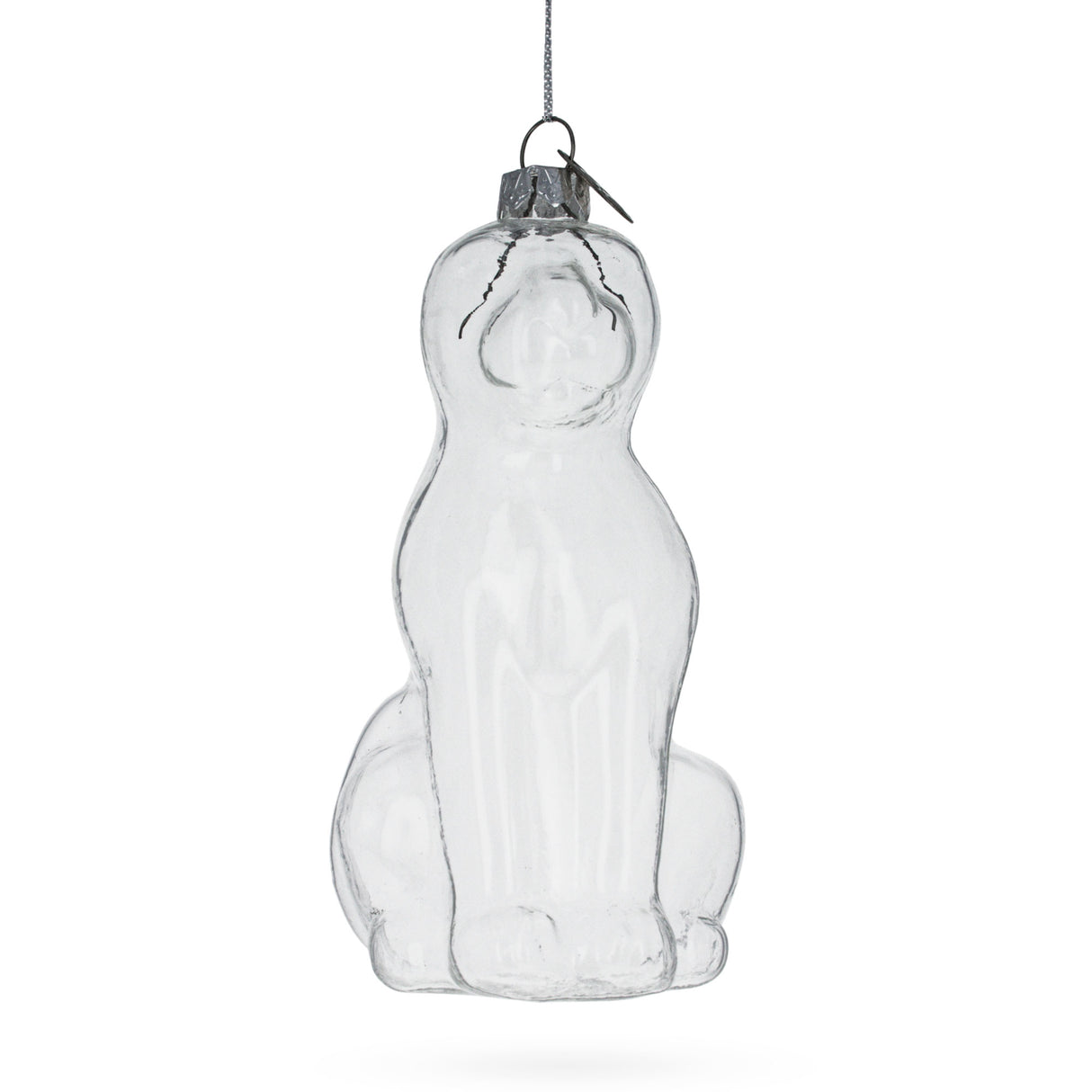 Glass Sitting Dog - Blown Clear Glass Christmas Ornament in Clear color