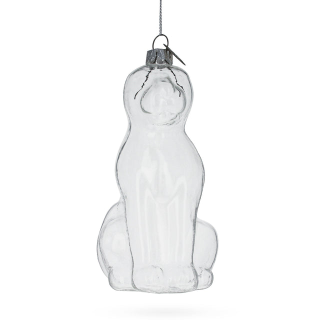 Glass Sitting Dog - Blown Clear Glass Christmas Ornament in Clear color