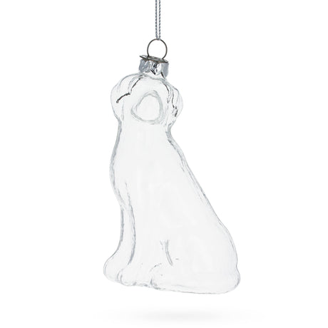 Happy Dog Blown Clear Glass Christmas Ornament in Clear color