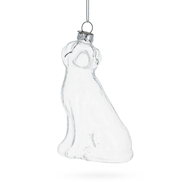 Glass Happy Dog - Blown Clear Glass Christmas Ornament in Clear color