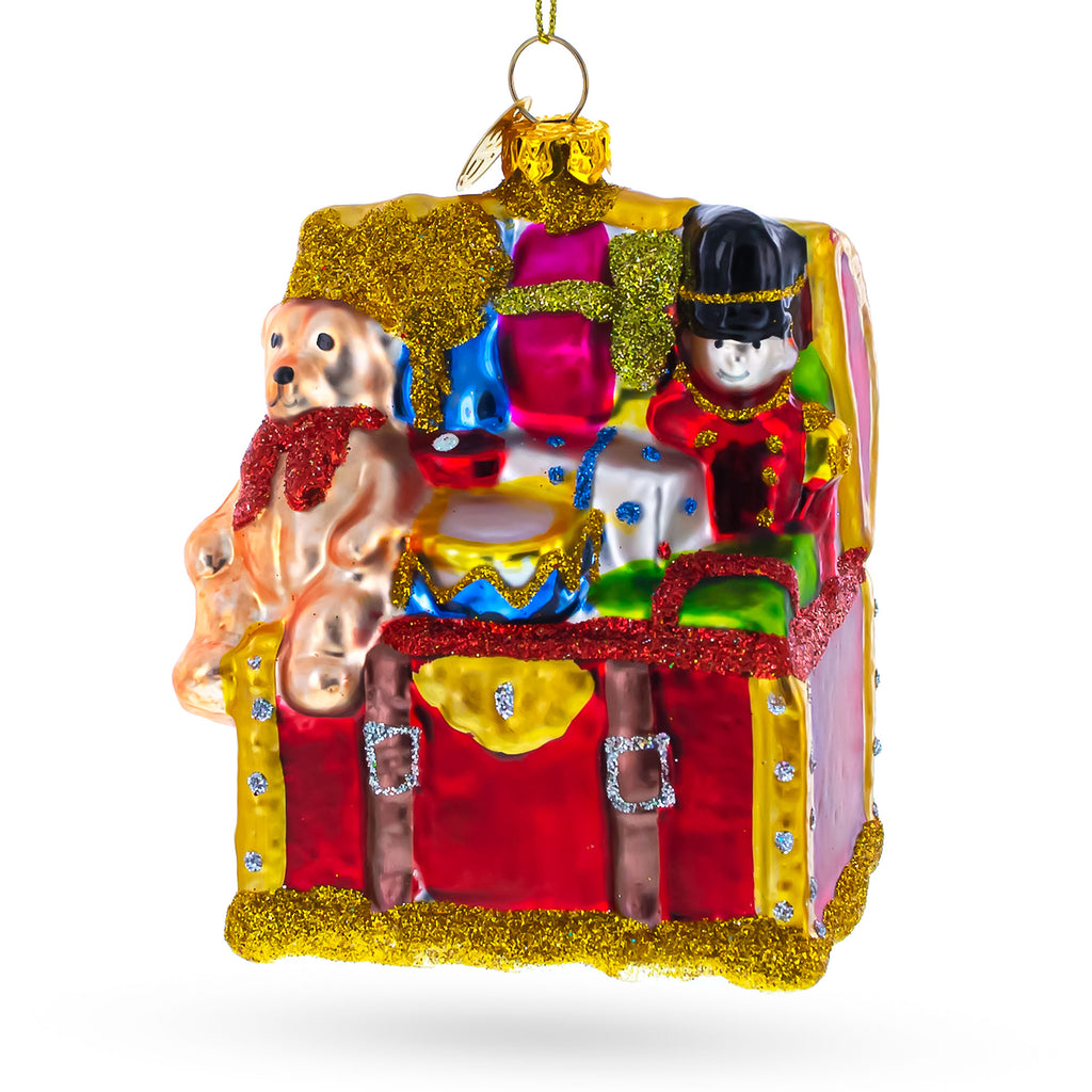 Glass Teddy Bear, Nutcracker, and Gift Chest Trio - Picturesque Blown Glass Christmas Ornament in Multi color