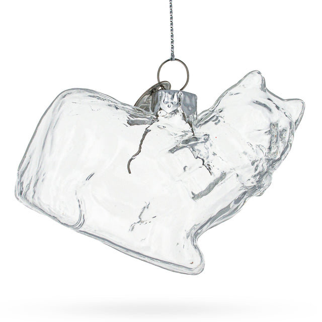Cozy Cat in Scarf Clear Blown Glass Christmas Ornament in Clear color