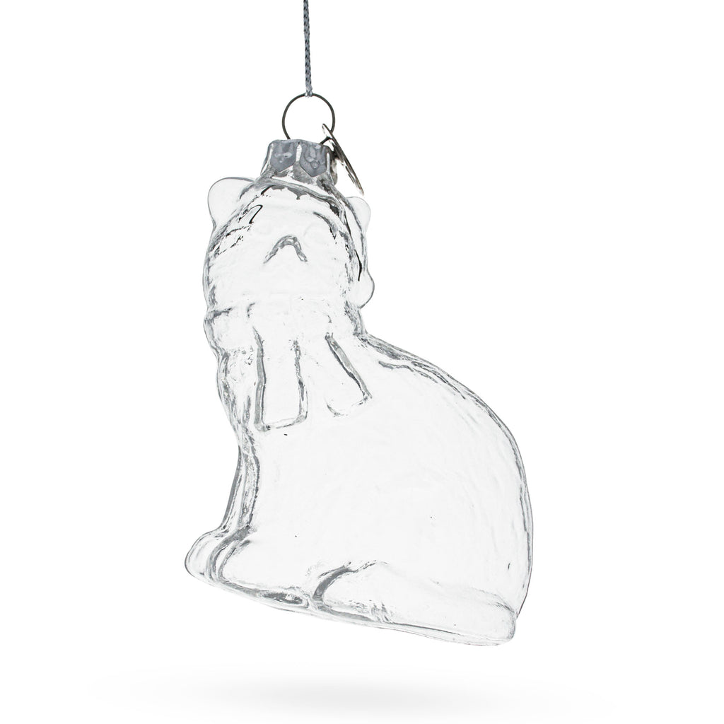 Glass Cat in Hat Clear - Blown Glass Christmas Ornament in Clear color