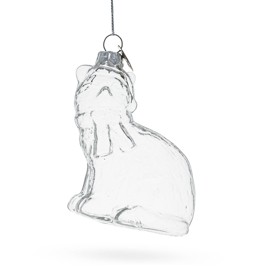 Cat in Hat Clear Blown Glass Christmas Ornament in Clear color