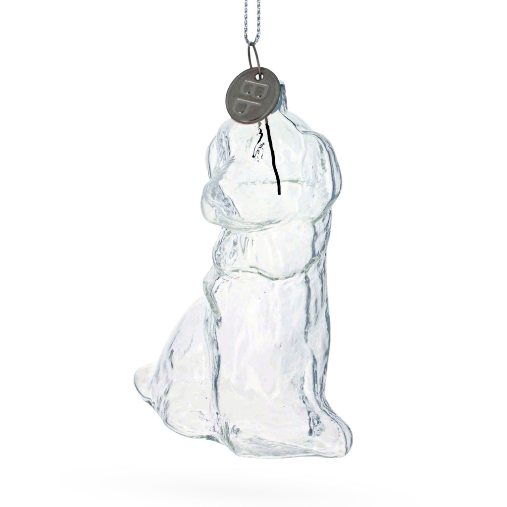Dog with Festive Bow Clear Glass Christmas Ornament in Clear color Figurine