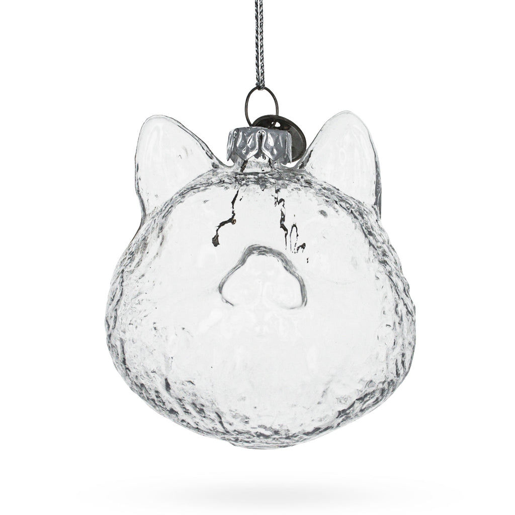 Glass Enchanting Feline Majesty: Cat Head - Clear Blown Glass Christmas Ornament in Clear color