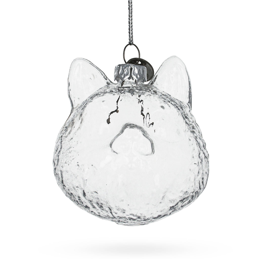 Mini Cat Head Clear Glass Christmas Ornament in Clear color Figurine