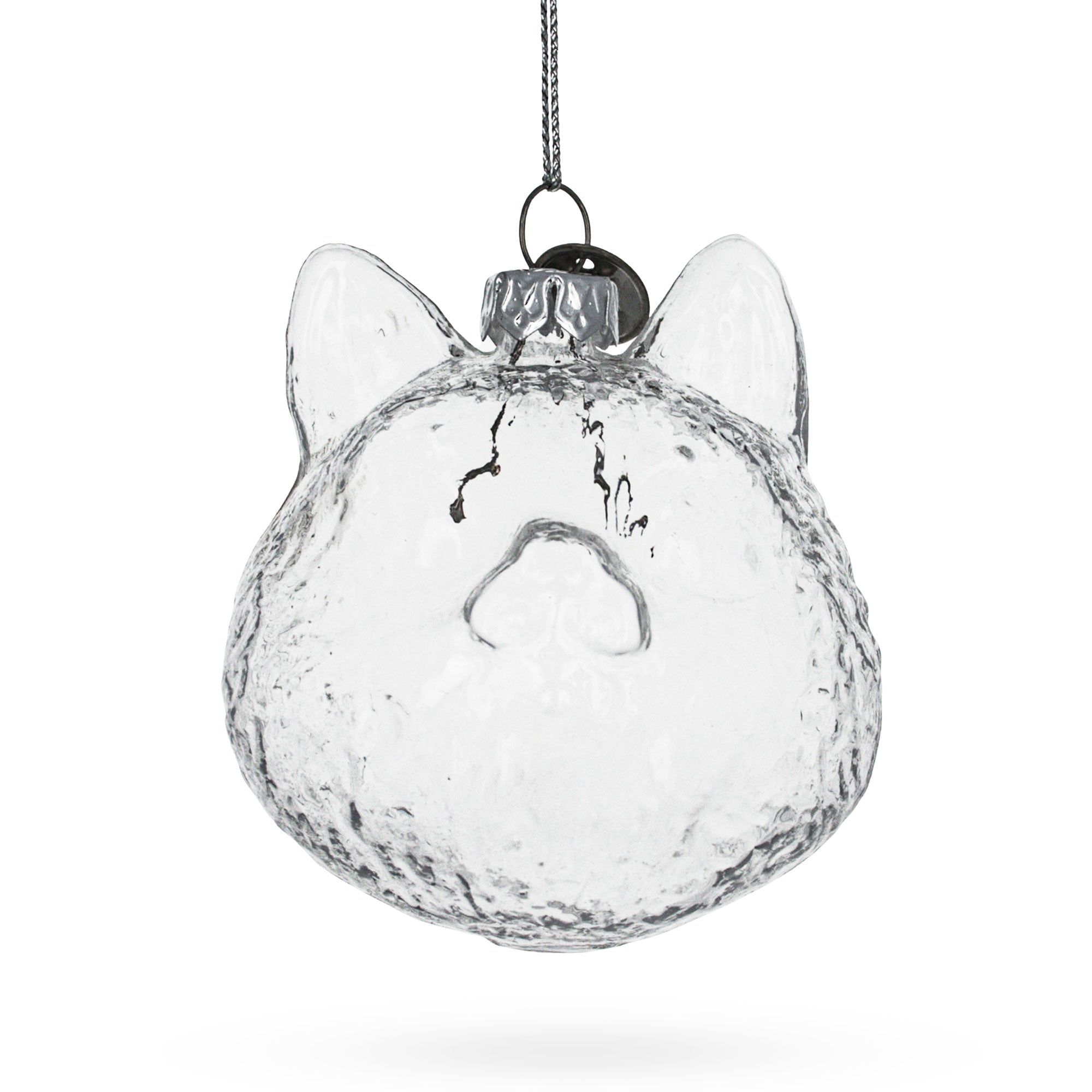 Mini Cat Head Clear Glass Christmas Ornament in Clear color Figurine