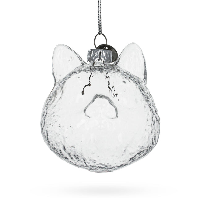 Cat Head Clear Blown Glass Christmas Ornament in Clear color