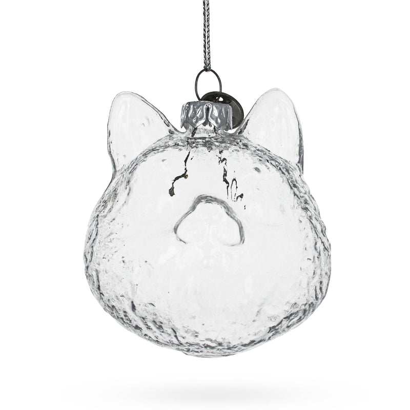 Enchanting Feline Majesty: Cat Head - Clear Blown Glass Christmas Ornament in Clear color,  shape