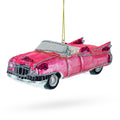 Classic Convertible Retro Car Glass Christmas Ornament in Pink color Figurine