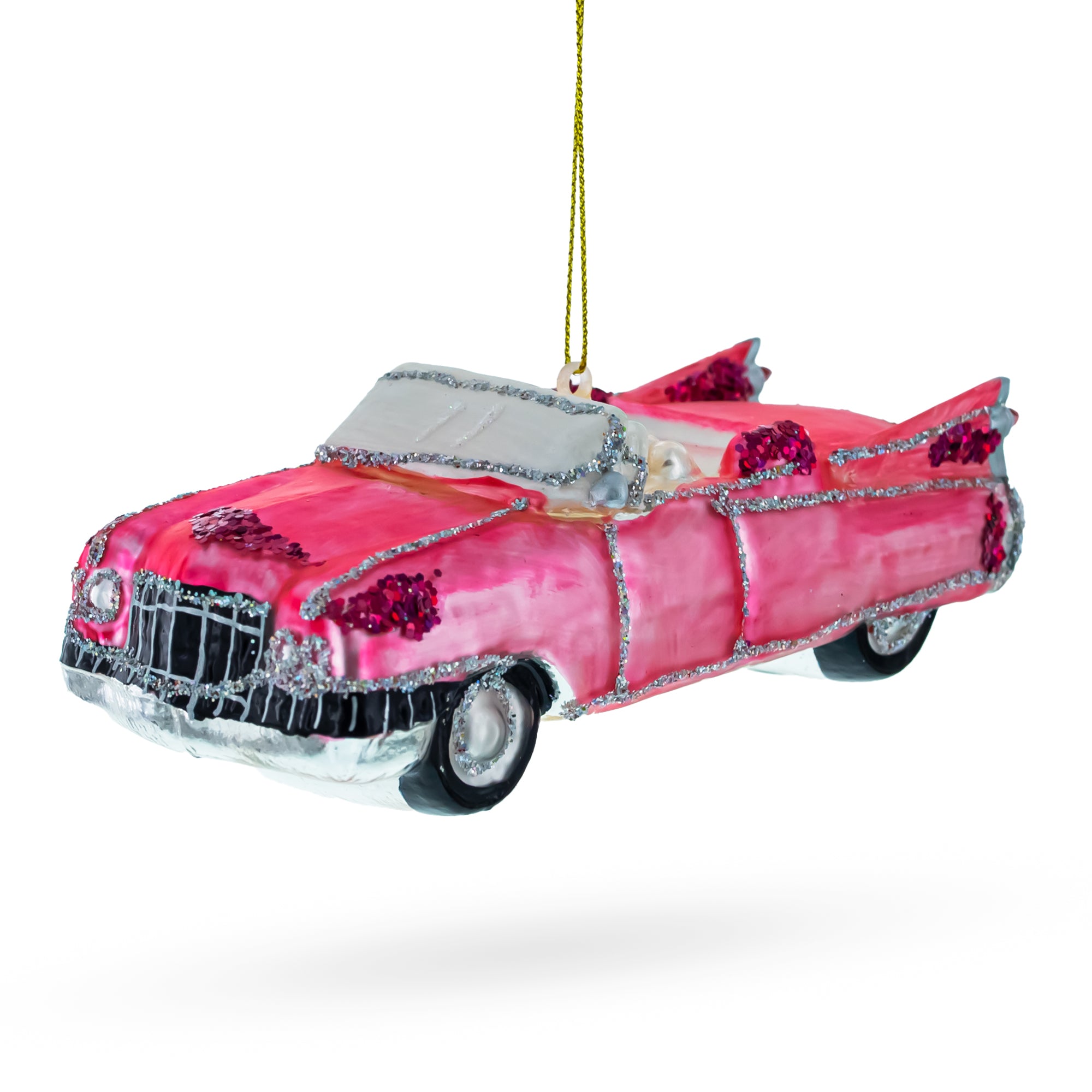 Classic Convertible Retro Car Blown Glass Christmas Ornament in Pink color Figurine
