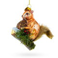 Squirrel on a Branch Glass Christmas Ornament in Brown color Figurine