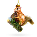 Squirrel on a Branch Blown Glass Christmas Ornament in Brown color