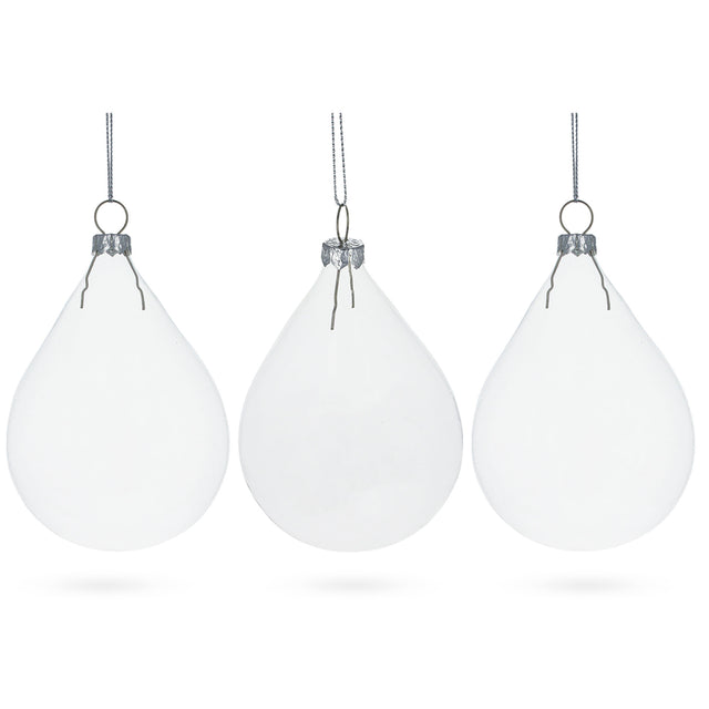 Set of 3 Water Drop Clear Glass Ornament 4.5 Inches (115 mm) in Clear color Oval