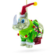 Festive Rhino in Santa Hat Blown Glass Christmas Ornament in Multi color