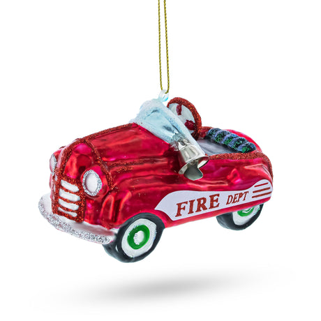 Glass Timeless Joyride: Nostalgic Retro Toy Car - Blown Glass Christmas Ornament in Red color