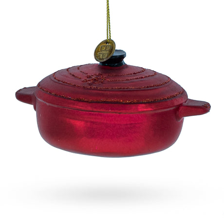 Glass Cooking Inspiration: Red Pot - Blown Glass Christmas Ornament in Red color