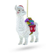 Festive Llama with Presents Blown Glass Christmas Ornament in Ivory color,  shape