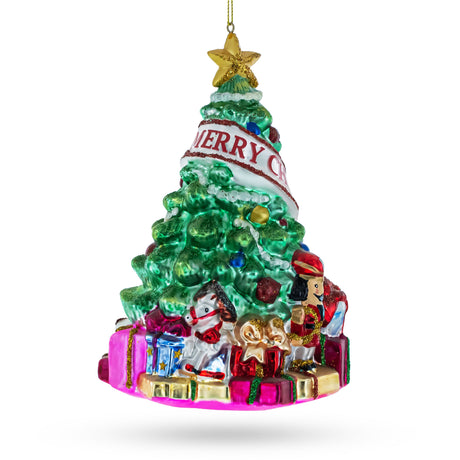 Charming Christmas Tree with Gifts Glass Christmas Ornament in Multi color Triangle