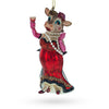 Glass Elegant Cow Sipping Red Wine - Blown Glass Christmas Ornament in Multi color
