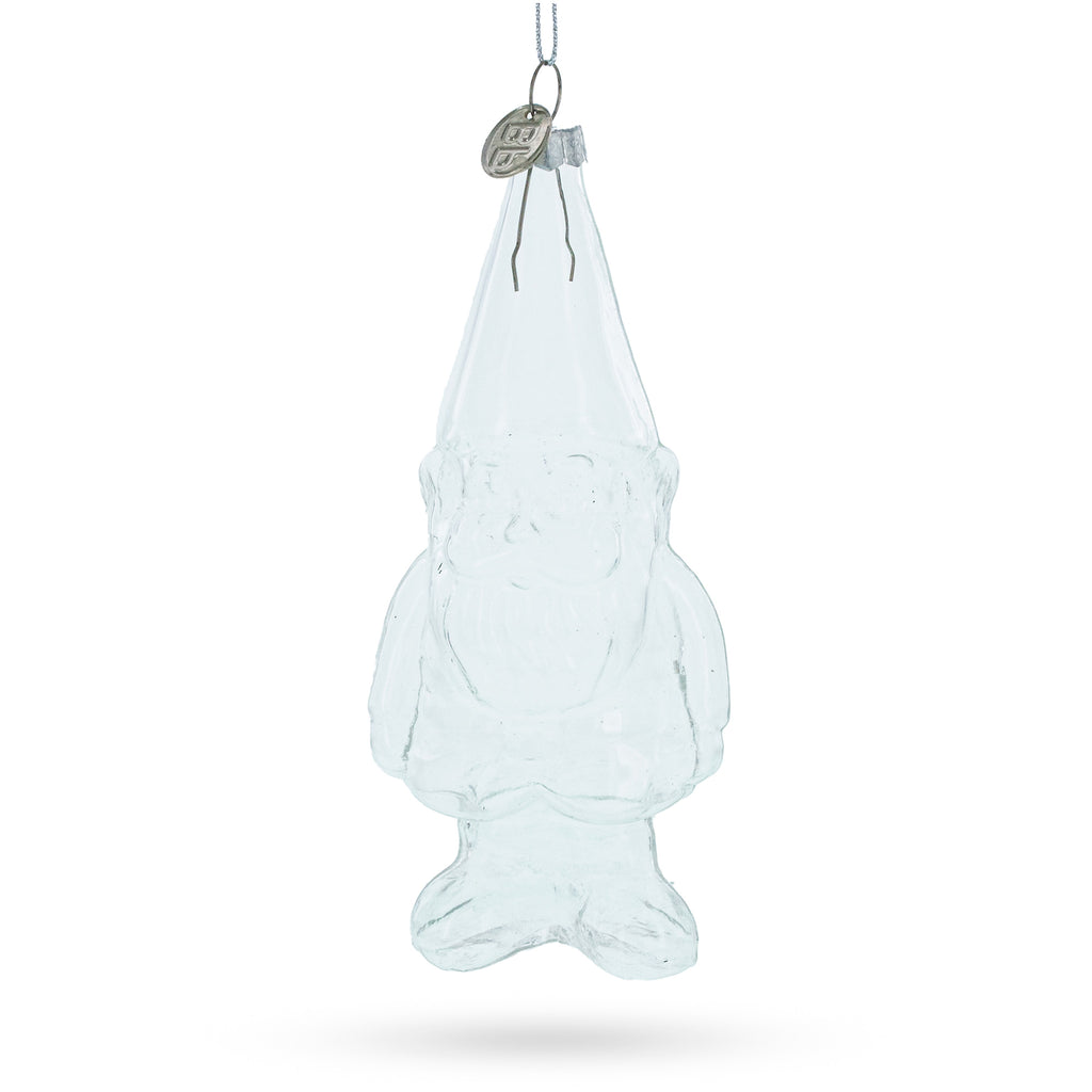 Glass Whimsical Enchanted Gnome - Clear Blown Glass Christmas Ornament in Clear color