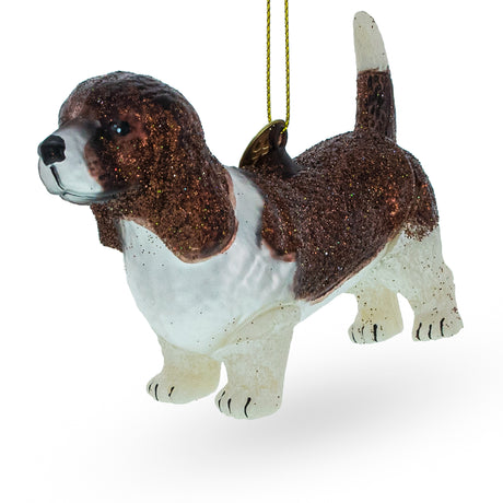 Charming Brown and White Pooch Glass Christmas Ornament in  color