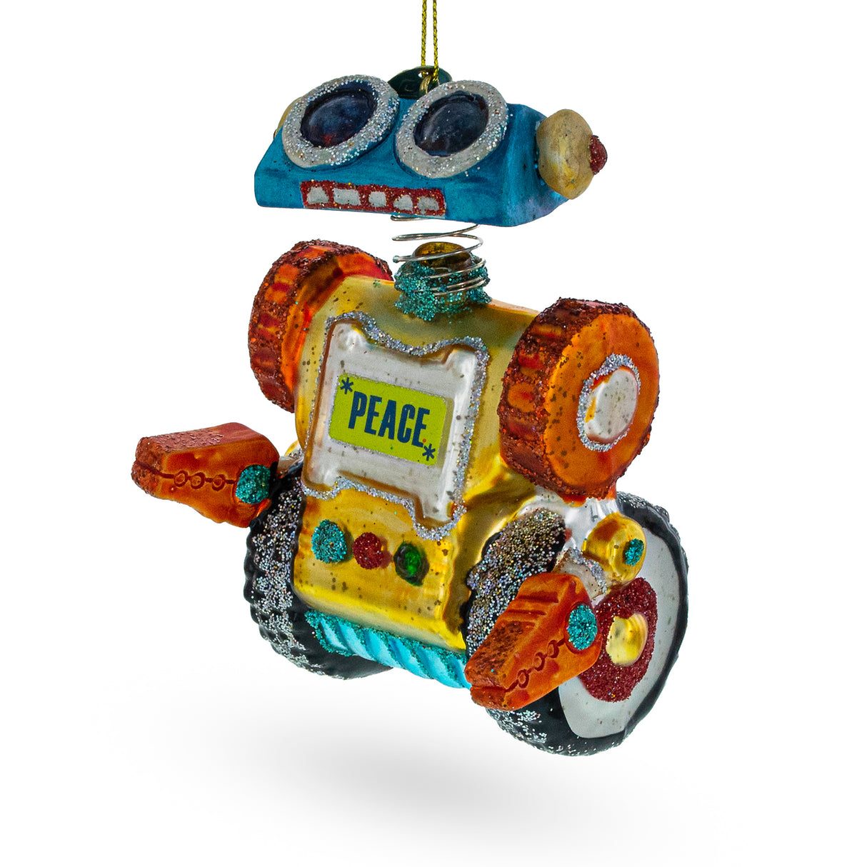 Glass Futuristic Robot on Wheels - Blown Glass Christmas Ornament in Multi color