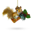 Cheerful Squirrel on a Blossoming Branch - Blown Glass Christmas Ornament in Multi color,  shape