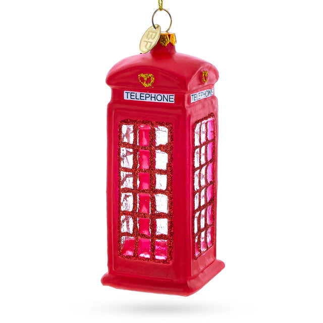 Red Telephone Booth in London, United Kingdom - Timeless Blown Glass Christmas Ornament in Red color,  shape