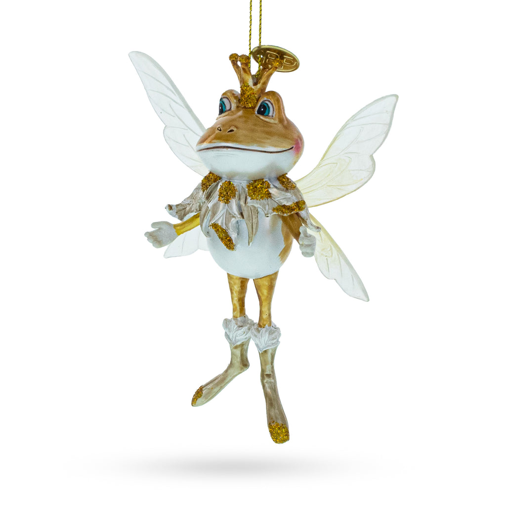 Fairy Frog with Wings Glass Christmas Ornament in Brown color Figurine