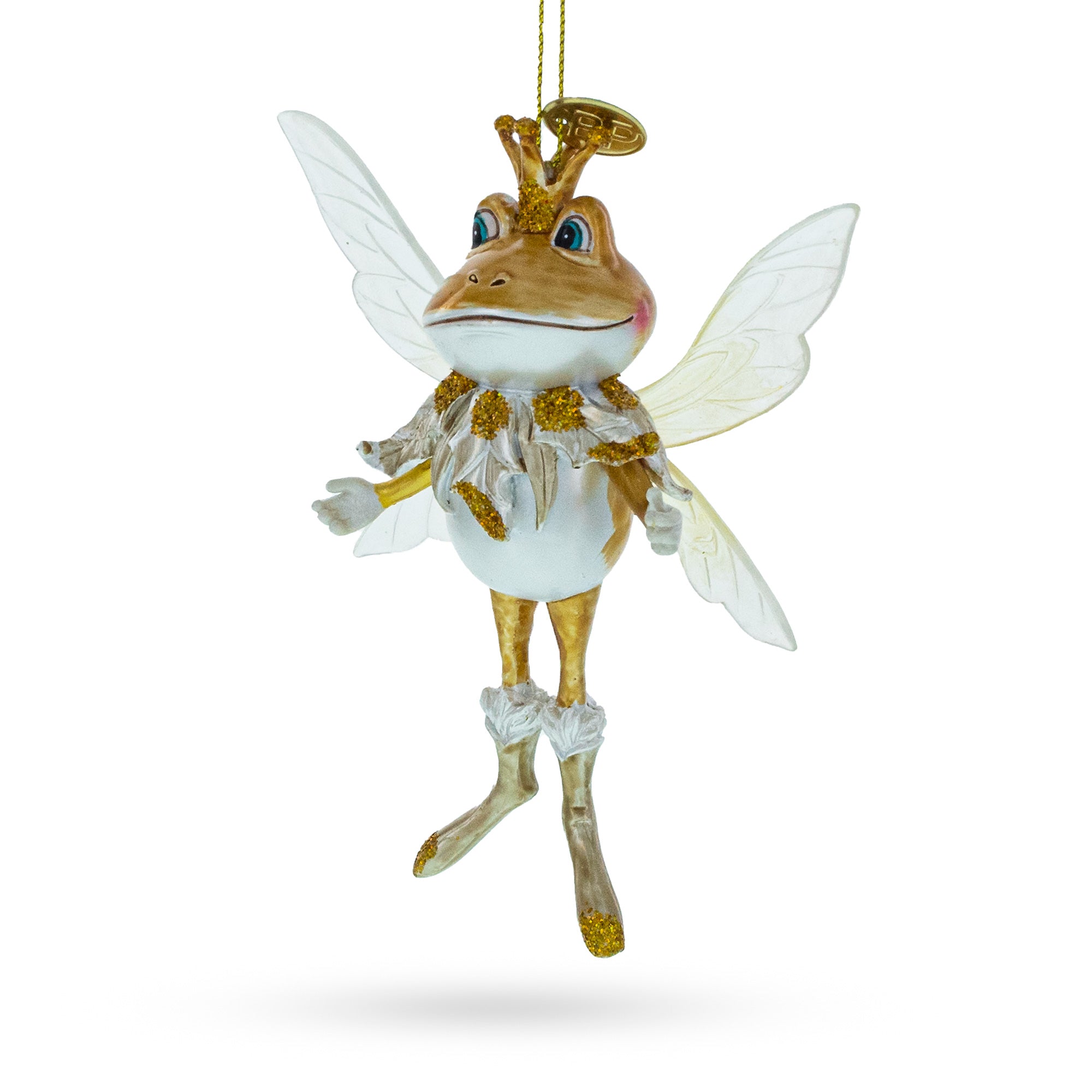 Fairy Frog with Wings Glass Christmas Ornament in Brown color Figurine