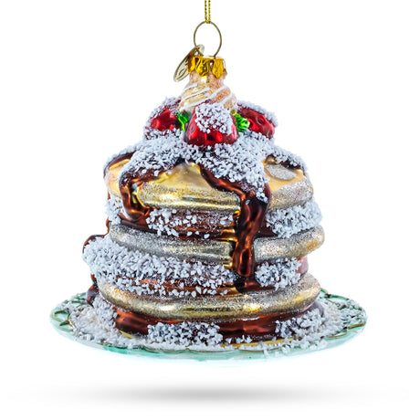 Delicious Pancakes with Maple Syrup Glass Christmas Ornament in Multi color