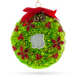 Enchanting Hummingbirds on a Floral Wreath - Blown Glass Christmas Ornament in Green color, Round shape