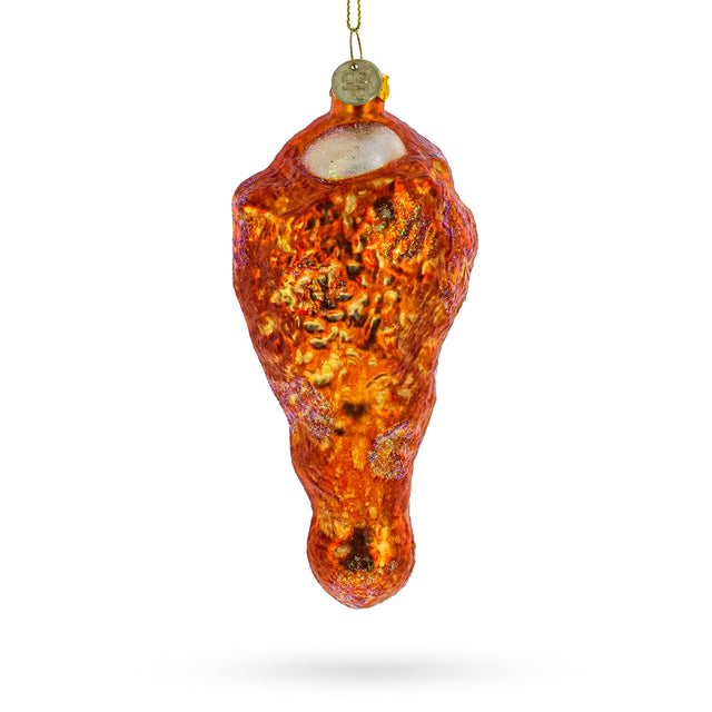 Savory Chicken Drumstick - Blown Glass Christmas Ornament in Orange color,  shape