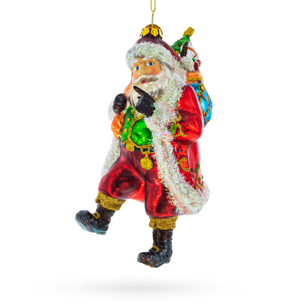 Jolly St. Nick in Red Coat Glass Christmas Ornament in Multi color Figurine