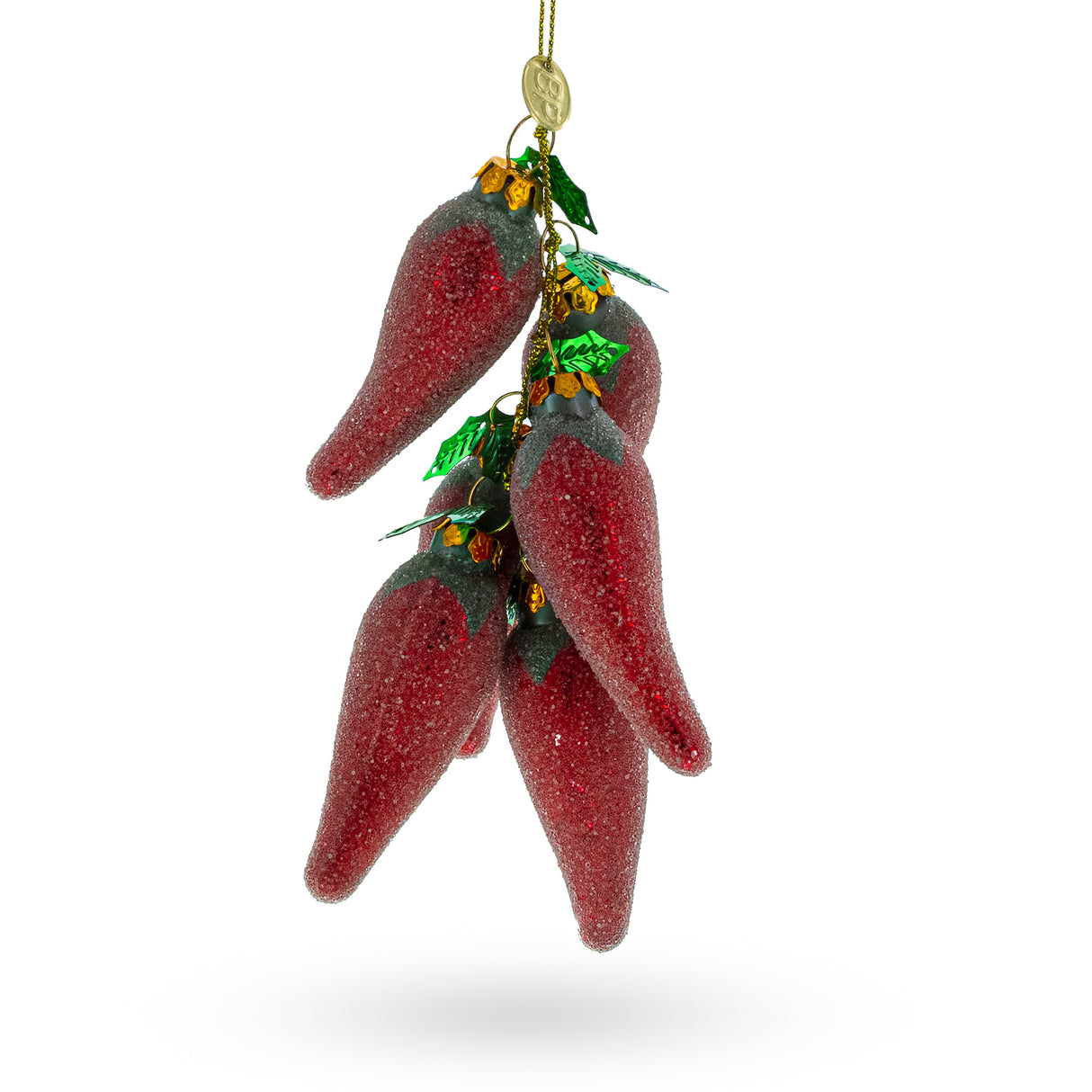 Glass Spicy Chili Peppers - Blown Glass Christmas Ornament in Red color