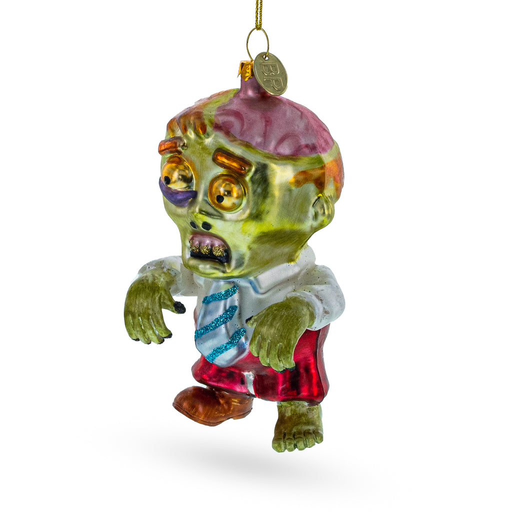 Zombie in Formal Attire Glass Christmas Ornament in Green color Figurine