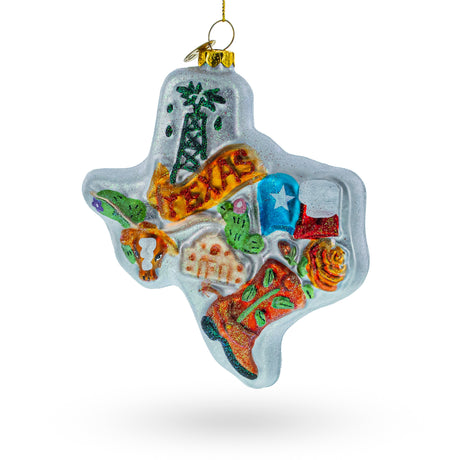 Texan Adventure: Travel to the State of Texas - Blown Glass Christmas Ornament in Multi color,  shape