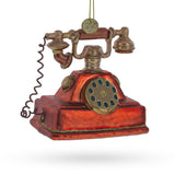 Retro Telephone Blown Glass Christmas Ornament in Brown color
