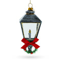 Festive Lantern with Red Bow Glass Christmas Ornament in Clear color Figurine