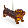 Glass Dapper Dachshund with Bow - Blown Glass Christmas Ornament in Brown color