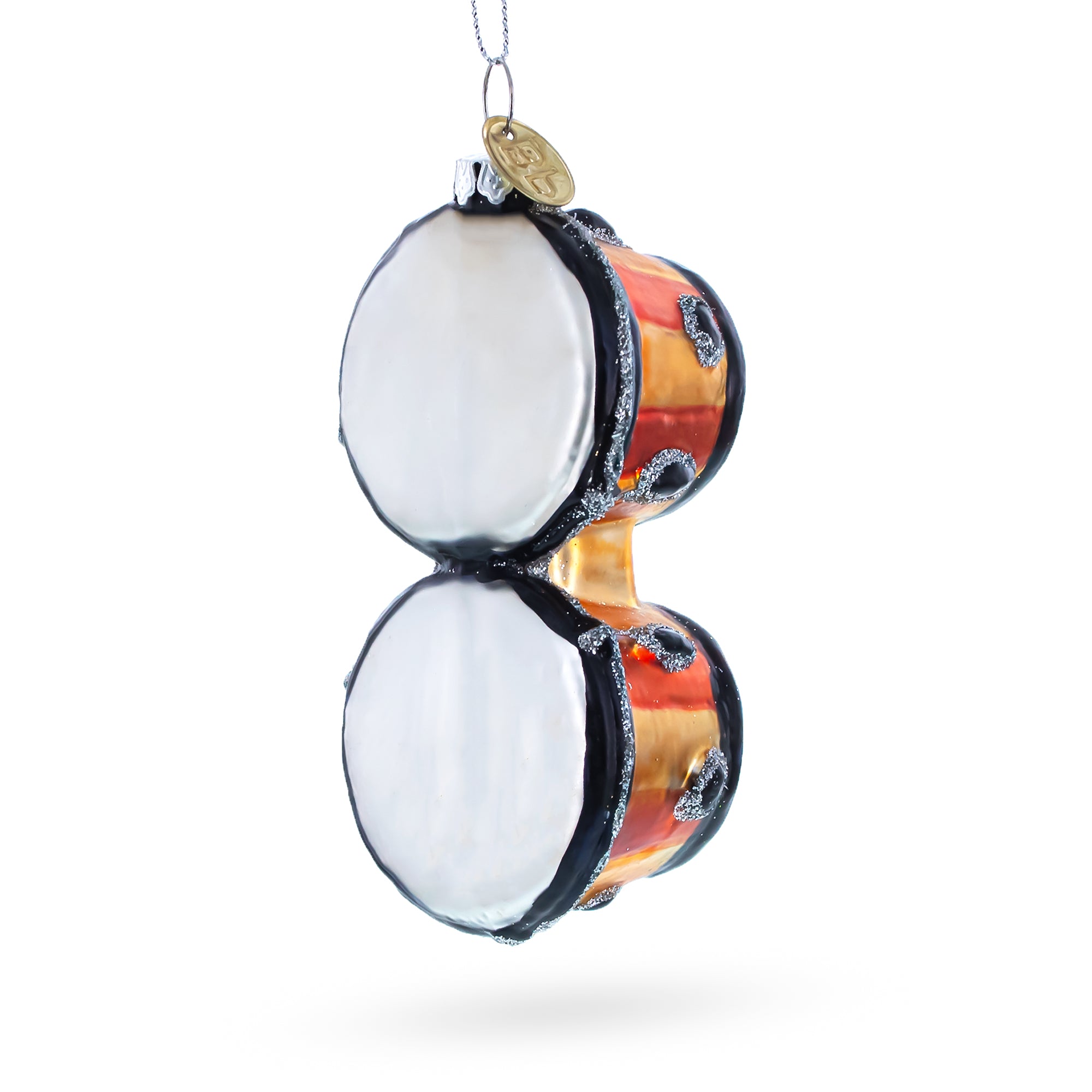 Rhythmic Bongo Drums Glass Christmas Ornament in Silver color Figurine