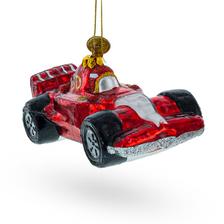 Sleek Racing Sports Car - Blown Glass Christmas Ornament in Red color,  shape