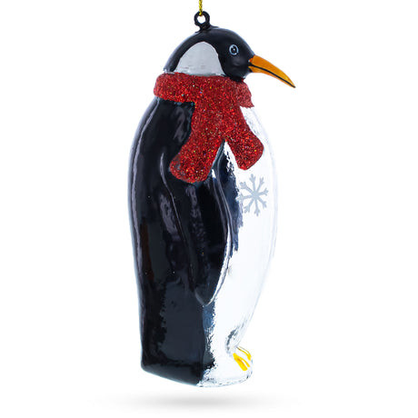 Penguin with Scarf - Blown Glass Christmas Ornament in Black color,  shape